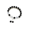Natural black agate and opal 10mm wave shaped bracelet in gray, couple style handcrafted