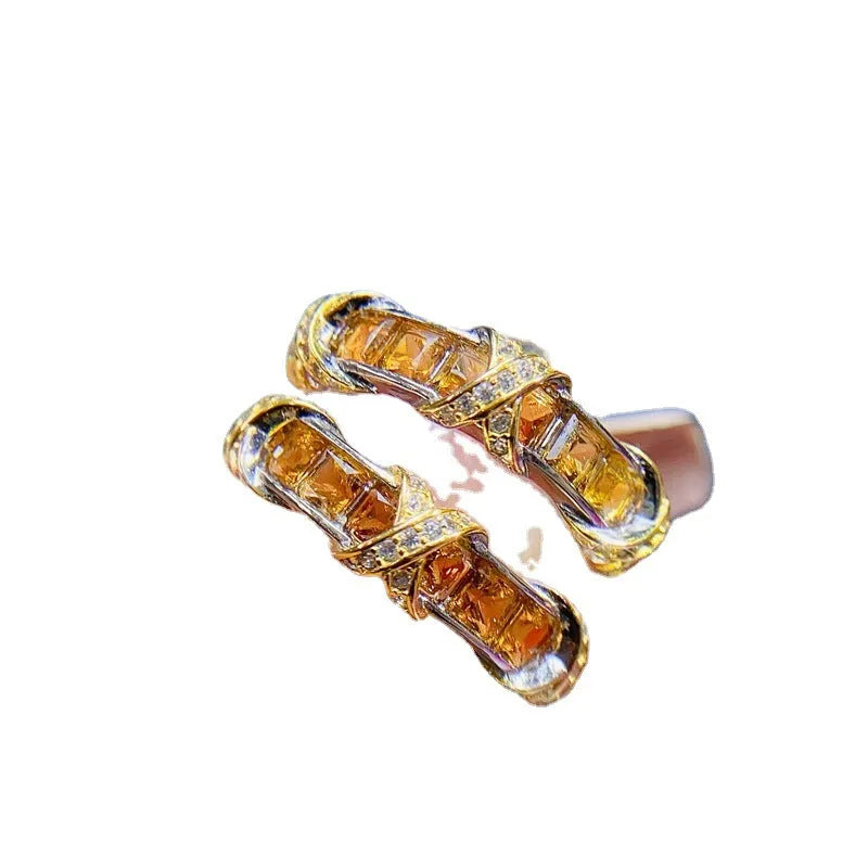 Natural citrine ring for women 925 silver adjustable opening 3x3mm gemstone on white background