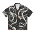 Floral snake bone pattern printed short sleeve Cuban collar loose fit shirt