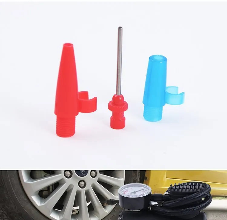 Mini 12V car air compressor in black with pressure gauge and 9-foot cord