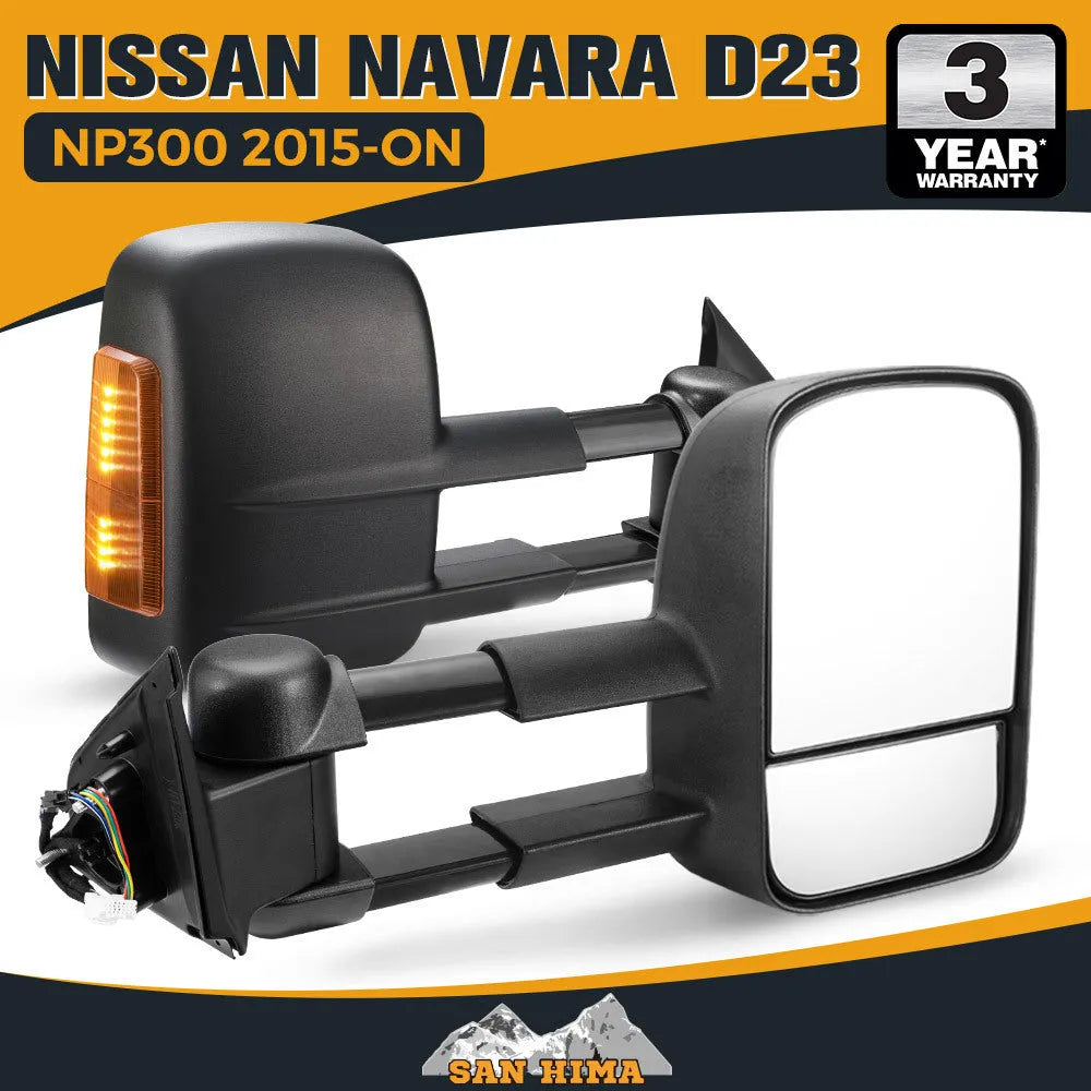 Black electric exterior rear vision mirror for Nissan D23 NP300 2015-ON with large view and light