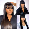 Natural colour human hair straight fringe wig without lace, full-mechanism headgear, 8 to 32 inch lengths