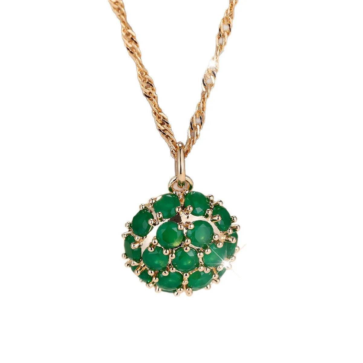 Round emerald full diamond necklace with geometric pendant on adjustable 51-60cm chain