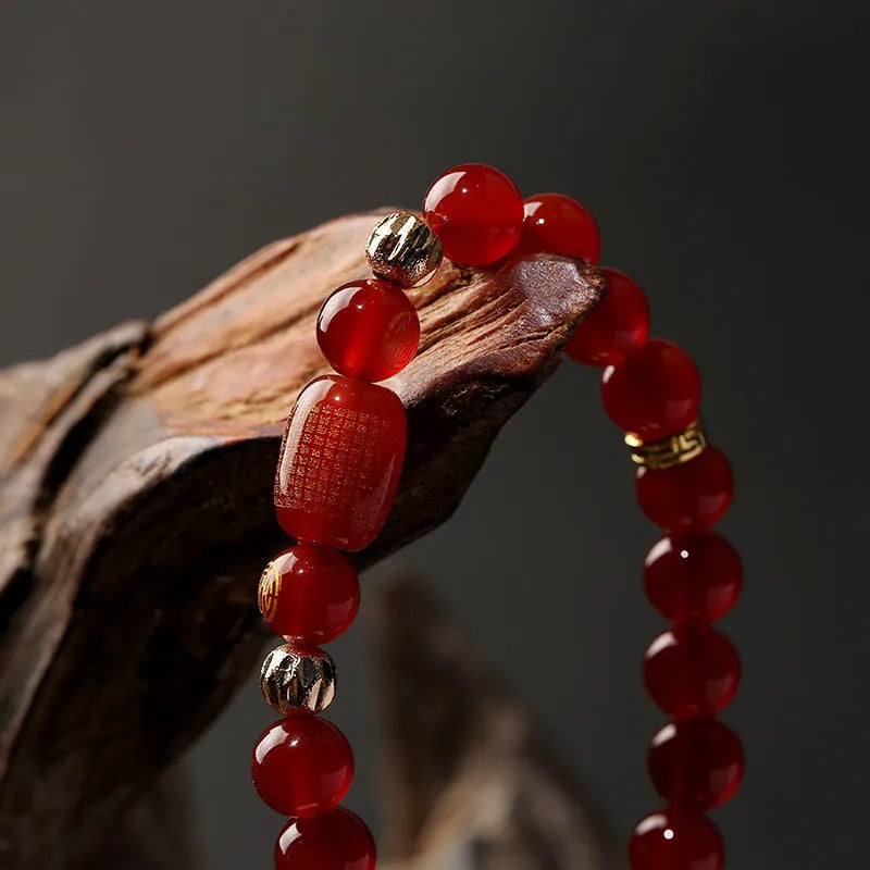 Red agate Guanyin bracelet edge rosary unisex style with auspicious patterns on wrist