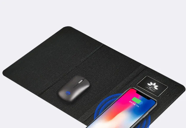 Folding wireless charging mouse pad set with cloth surface, luminous glow, and 2.4G Bluetooth mouse, packed with handbag