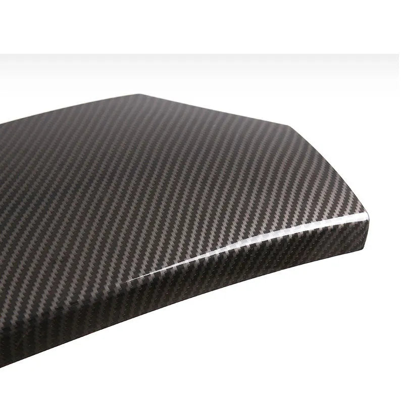 Three ABS plastic armrest box protective covers with carbon fibre pattern, measuring 33.5cm by 16cm