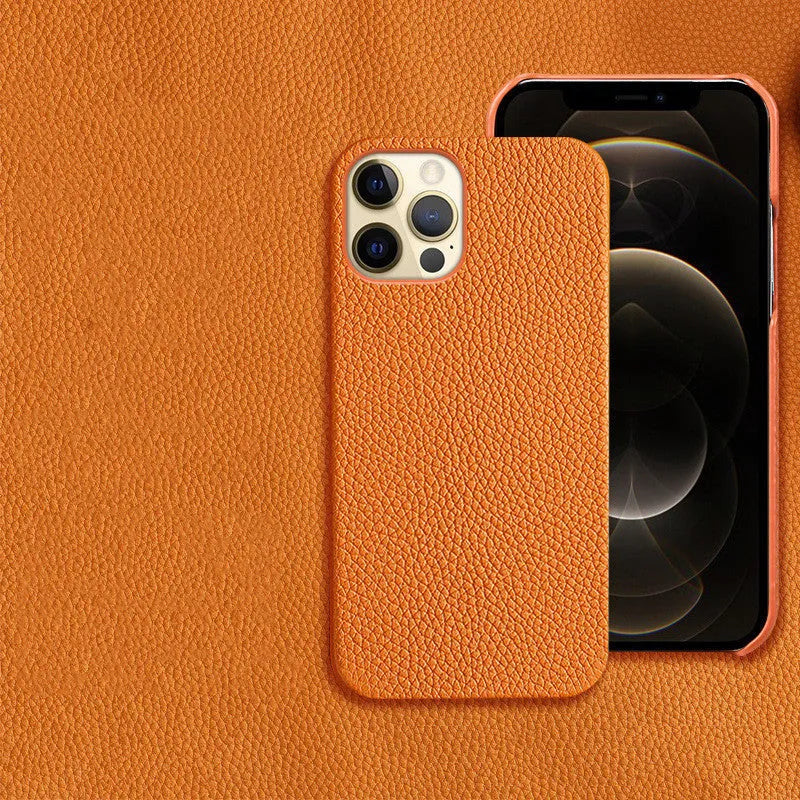 Genuine leather shatterproof phone case in brown for iPhone 13 Pro Max