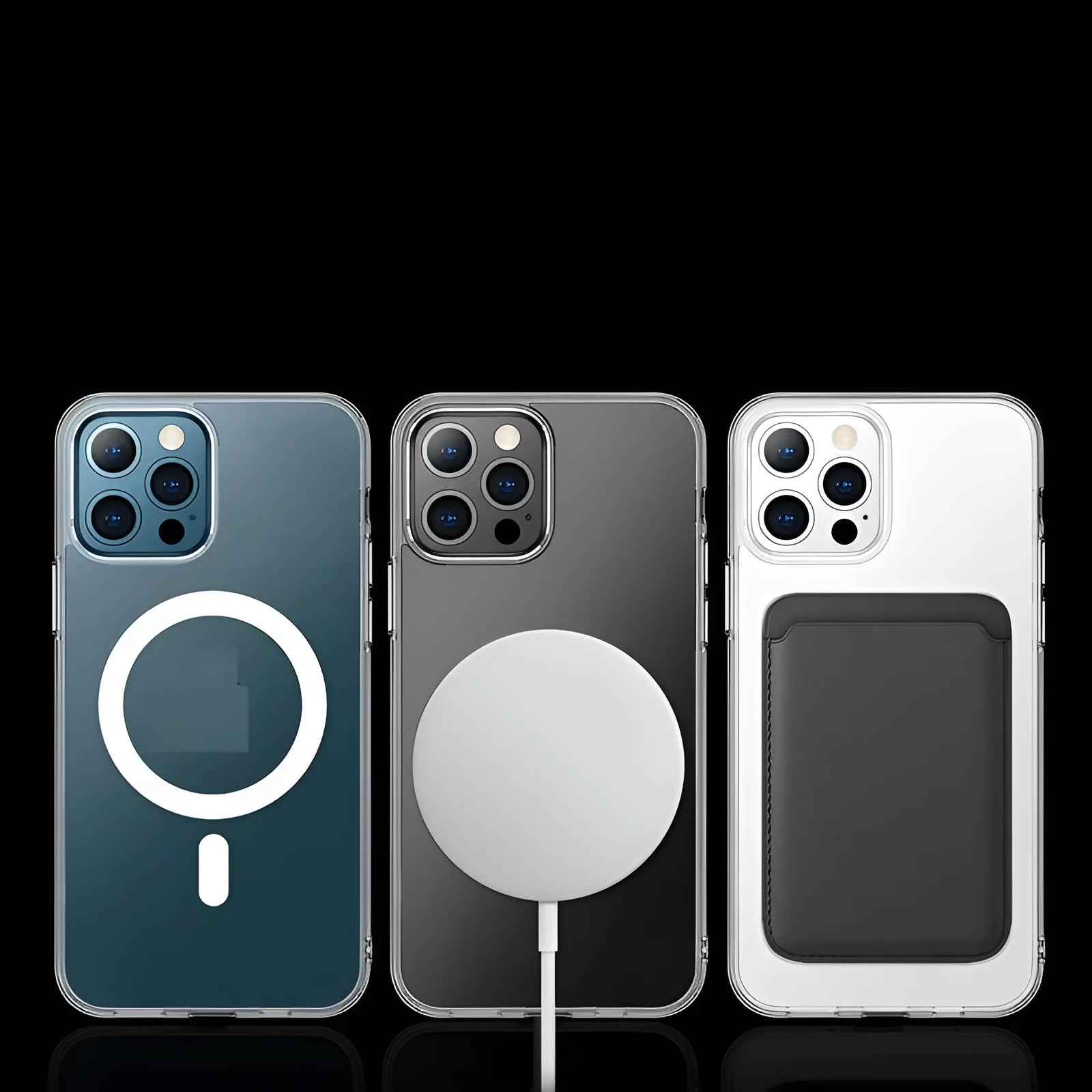 Transparent magnetic back cover phone case for iPhone showing clear PC construction and magnetic feature