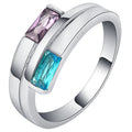 Silver electroplated copper ring with zircon stone setting showing ins style design