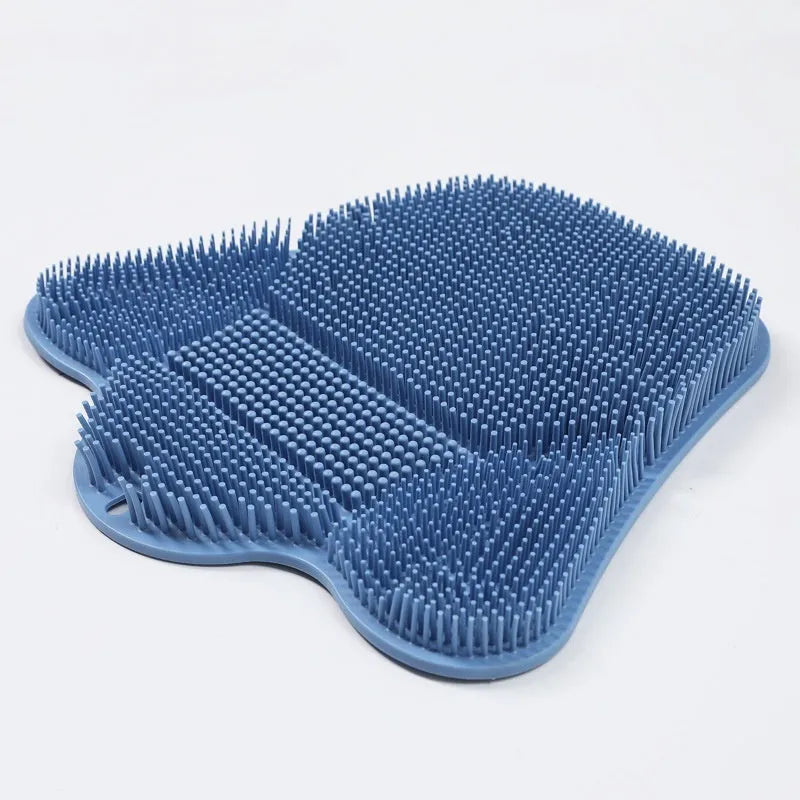 People rubbing gadget bath rub cushion silicone massage mat in blue, grey and pink colours