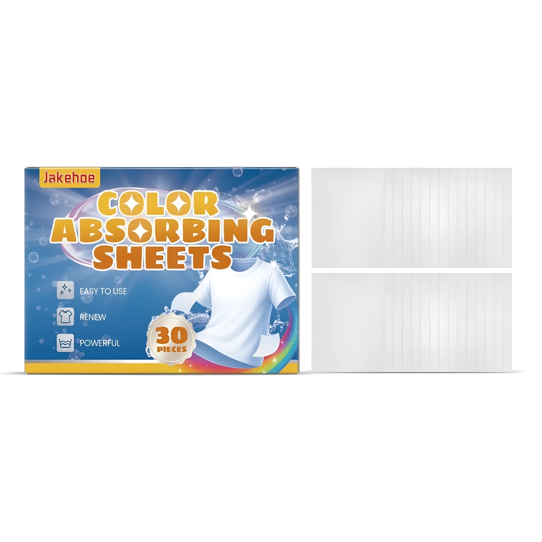 Pack of 30 white colour absorbing laundry sheets for washing machine use.