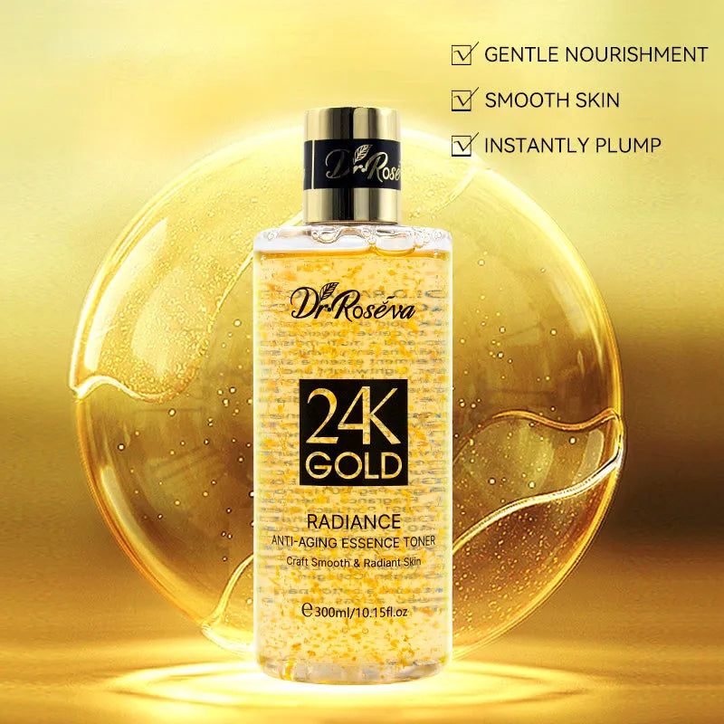 DR.ROSEVA 24K Gold Collagen Toner 300ml bottle with gold and collagen formula for pore care