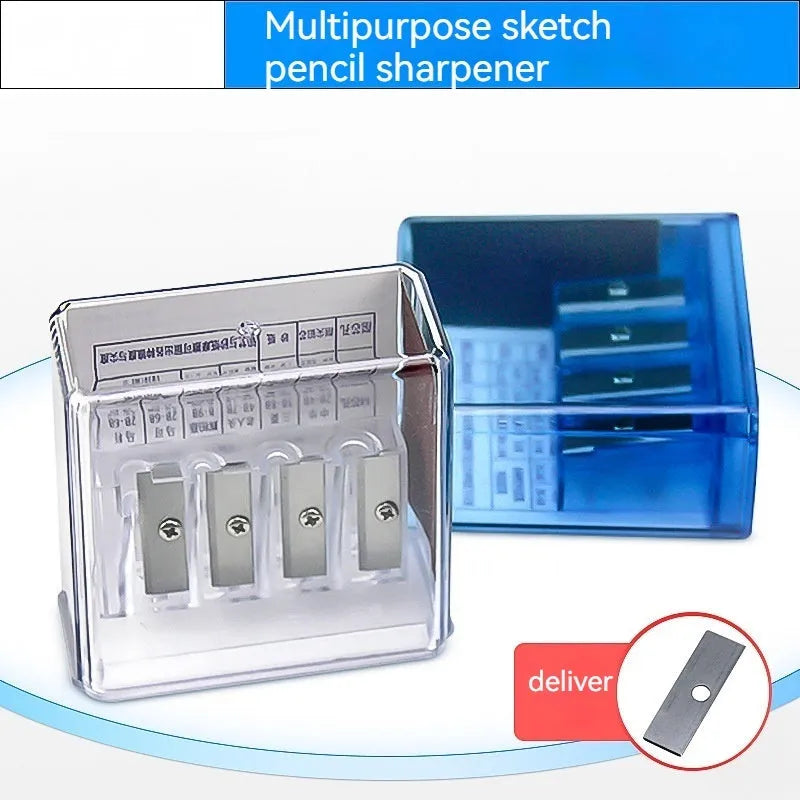 Four-hole geometric pencil sharpener with four blades for art sketching projects