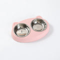 Plastic double bowl pet feeder tray in blue colour for cat and dog feeding