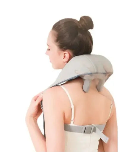 Milky white rechargeable shoulder and neck massager with USB cable