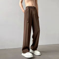 Black straight leg loose cut pants with non-iron chemical fibre blend fabric, front view