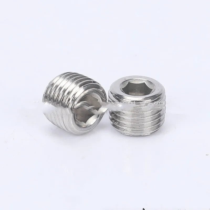 A single stainless steel hexagon pipe plug with a 3/8 series thread for bulkhead fittings.