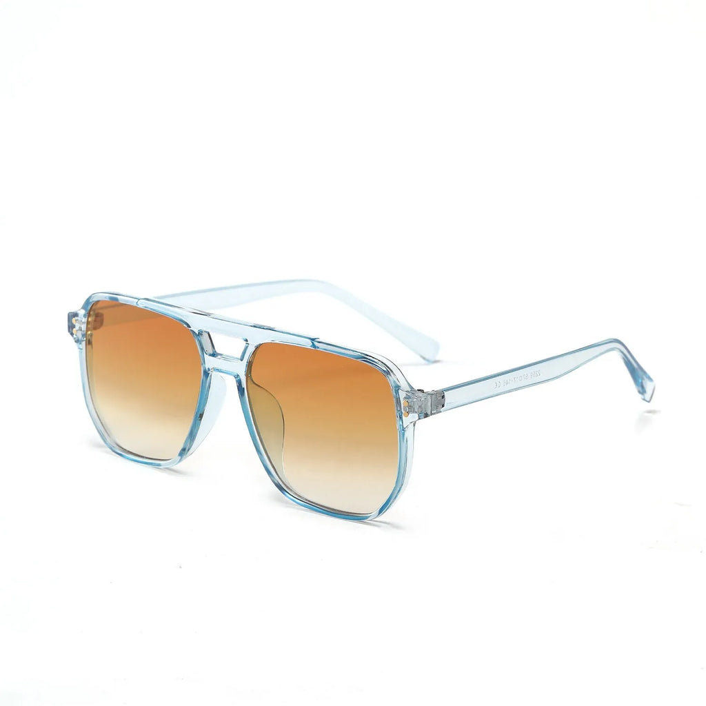 Square double beam fashion sunglasses for women in bright black all grey colour with UV400 protection.