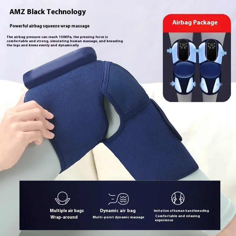 Self-heating knee massager with vibration heating and air pressure in Airbag Blue wrap design