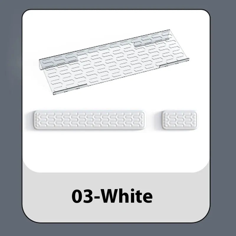 Memory foam keyboard and mouse pad with wrist rest in various colours on a desk