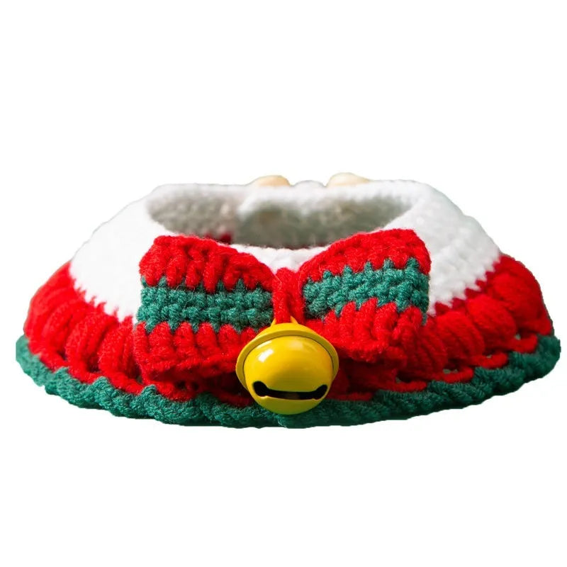 Christmas hand-woven milk cotton cat collar in bowknot design with adjustable size