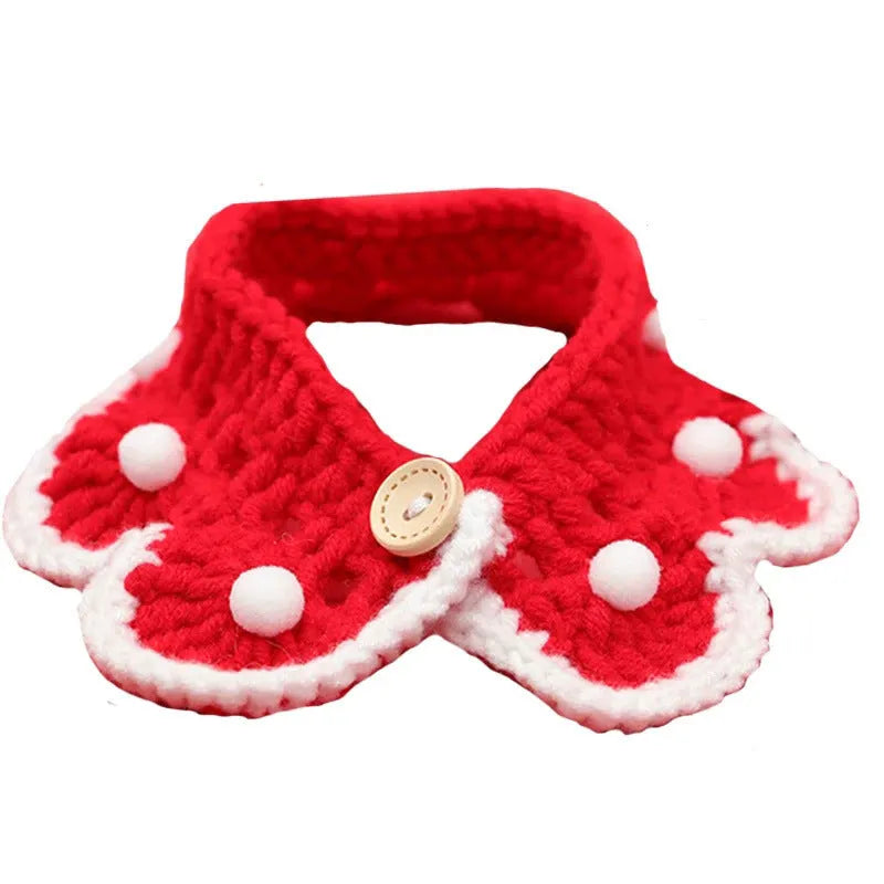 Milk cotton knitted pet collar with cartoon pattern, shown in customisable colours for XS, S, M, L sizes.