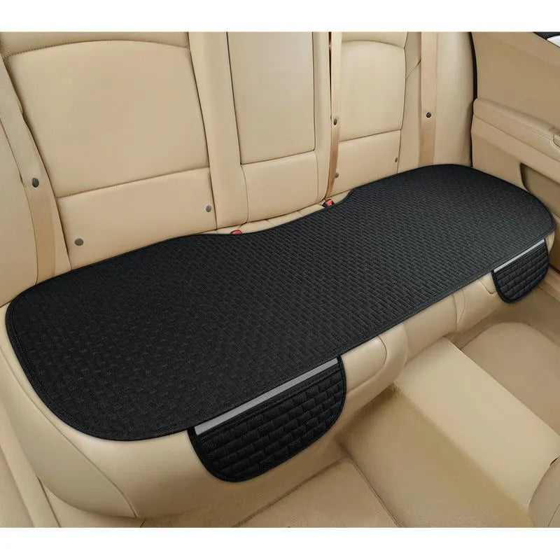 Linen plaid car seat cushion shown in charm coffee colour, featuring a hemmed edge.