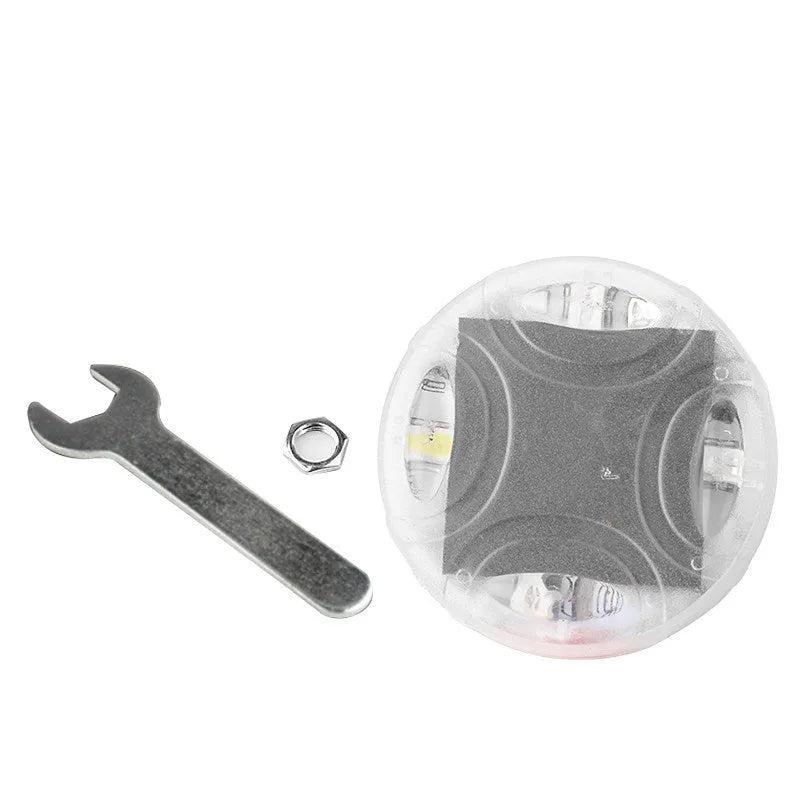 Colourful solar-powered LED hub decorative light for car or motorcycle wheels with 15 flash modes.