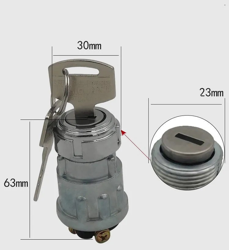 Copper car ignition switch and key for truck and forklift applications