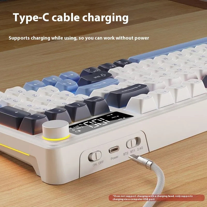 Blue white wireless mechanical keyboard with ball cap keycaps and optional matching mouse