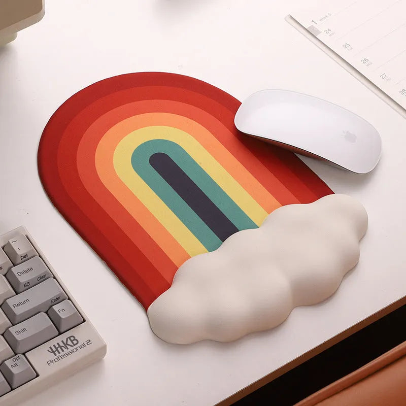 Silica gel wrister mouse pad and keyboard support set in pastoral cloud design