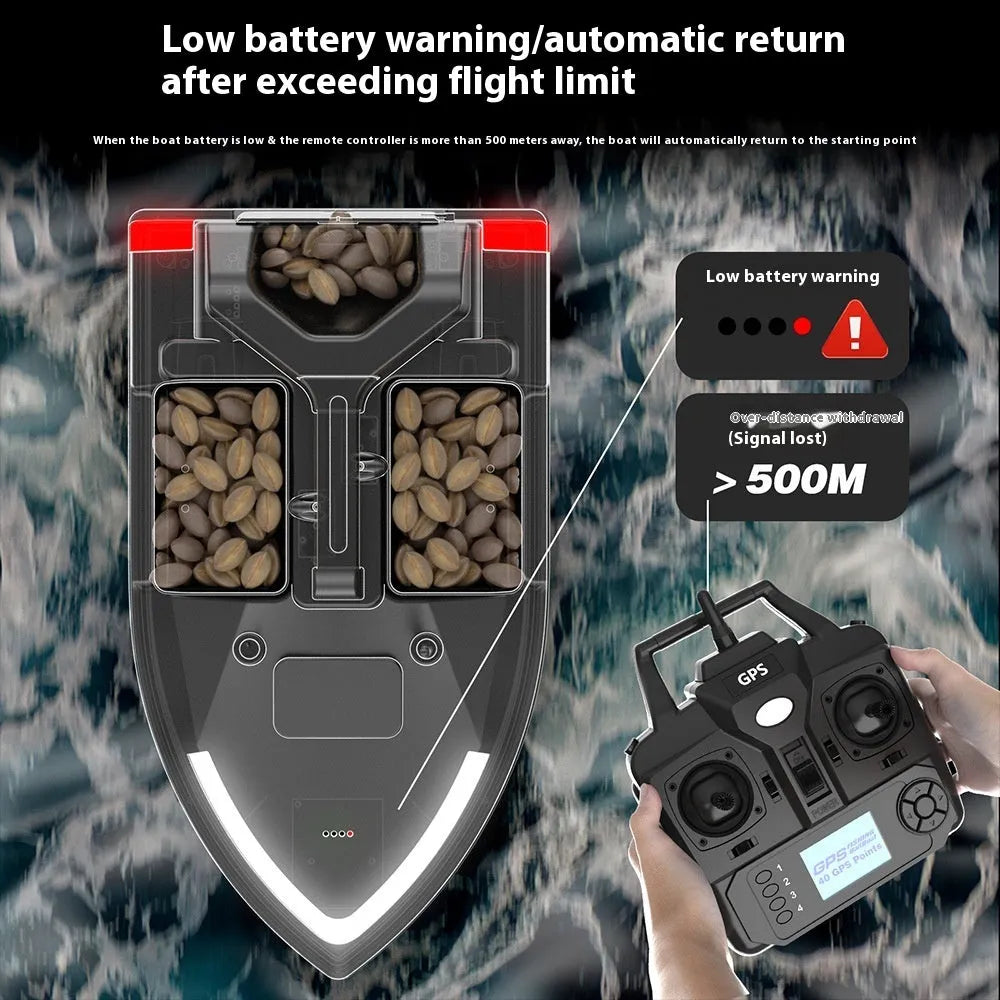 Black or luminous yellow GPS remote control fishing boat with remote control on a handbag.