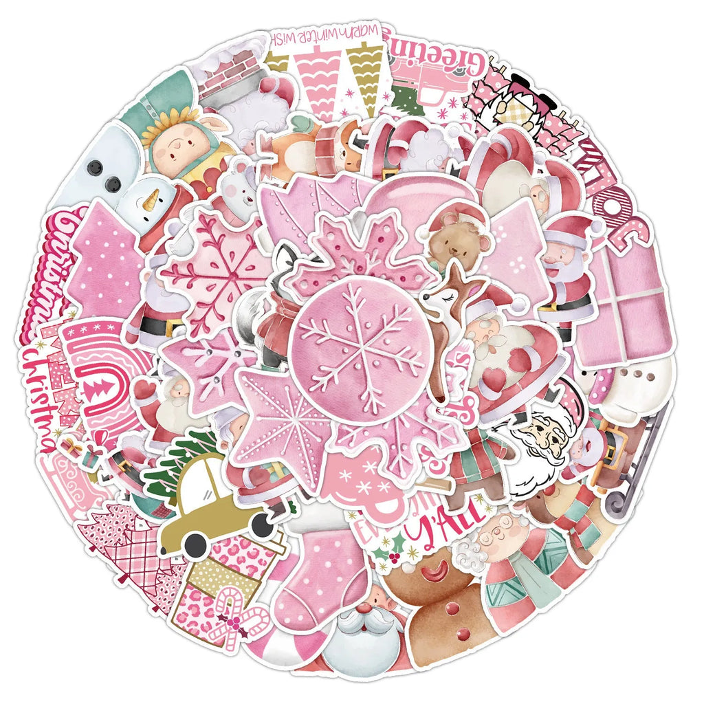 Set of 50 cute style waterproof Christmas decoration stickers ranging from 4cm to 8cm in size.