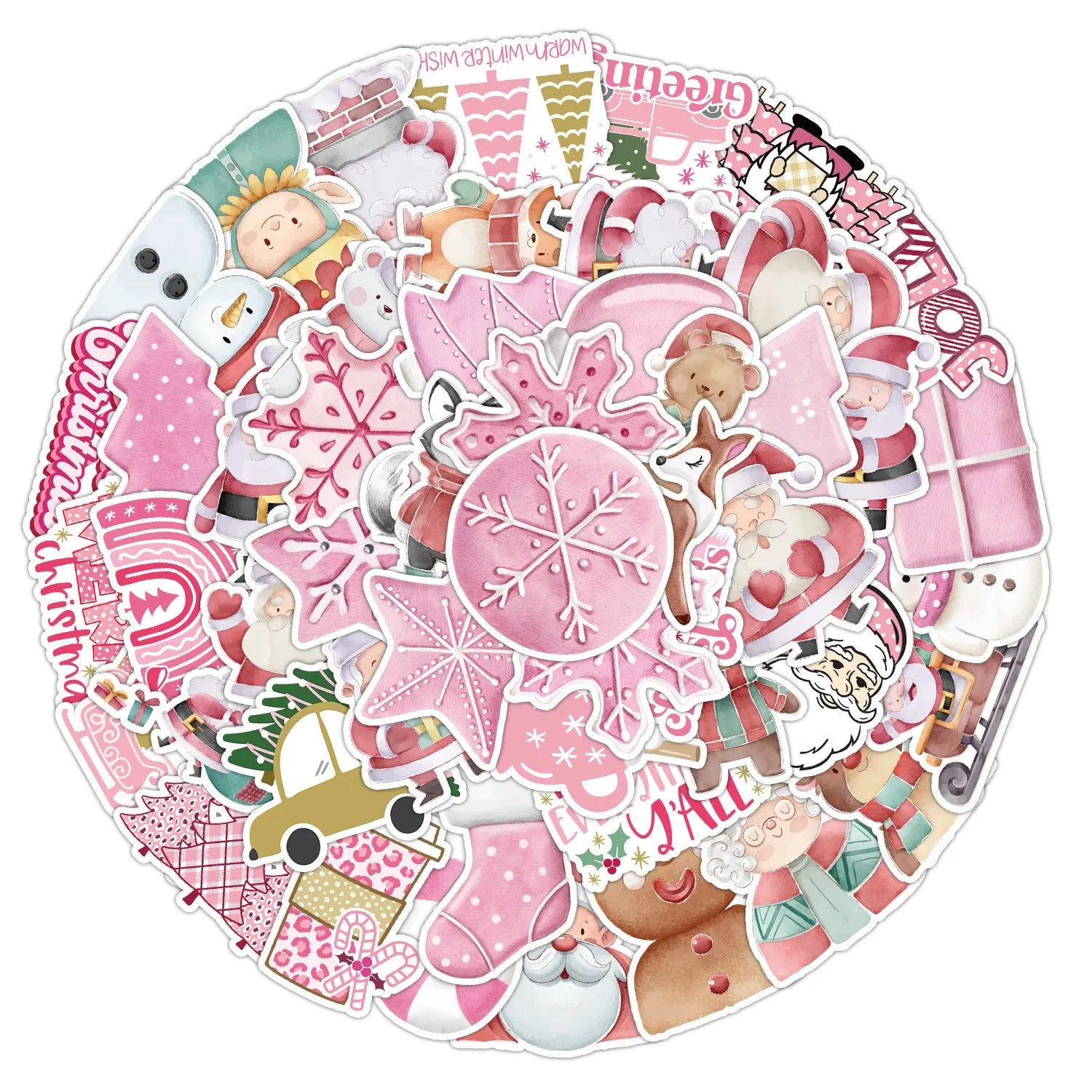 Set of 50 cute style waterproof Christmas decoration stickers ranging from 4cm to 8cm in size.