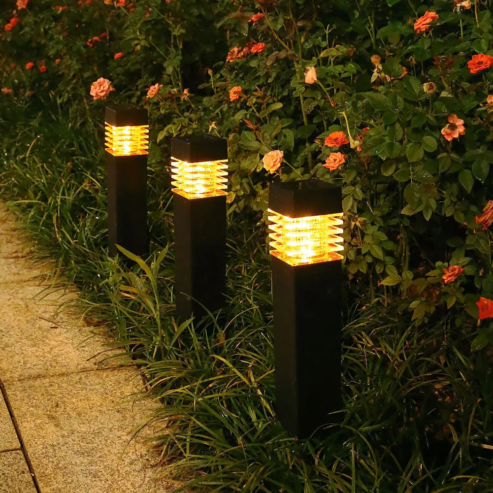 Solar garden ground lamp with cuboid design for pathway and courtyard lighting