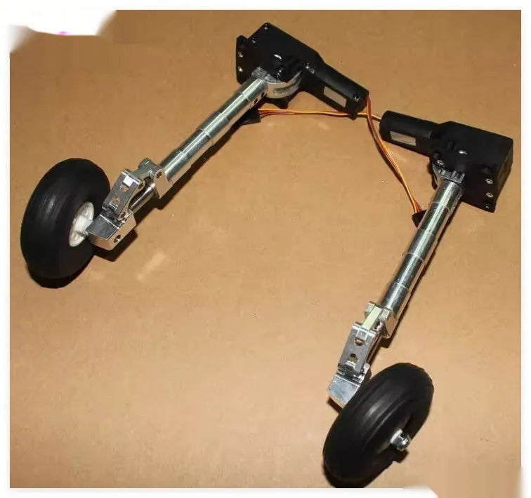 RC car alloy retractable landing gear with shock absorption and choice of wheel sizes