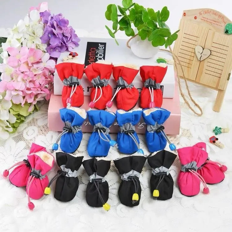 Set of four breathable cloth dog shoes with soft sole in multiple colours for small and medium breeds