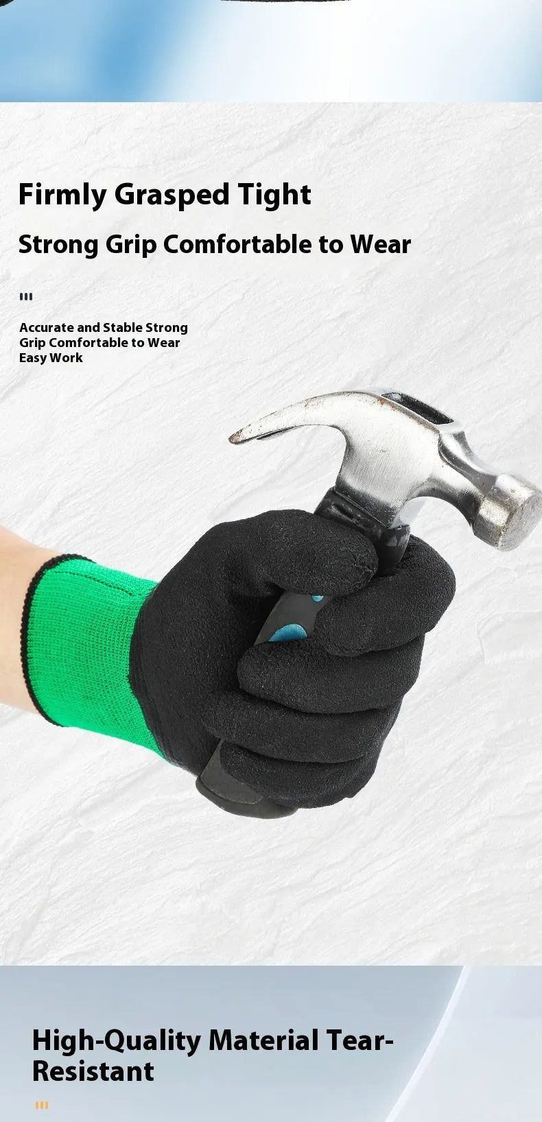 Pair of black and green wear-resistant rubber work gloves size M length 22 to 24 cm