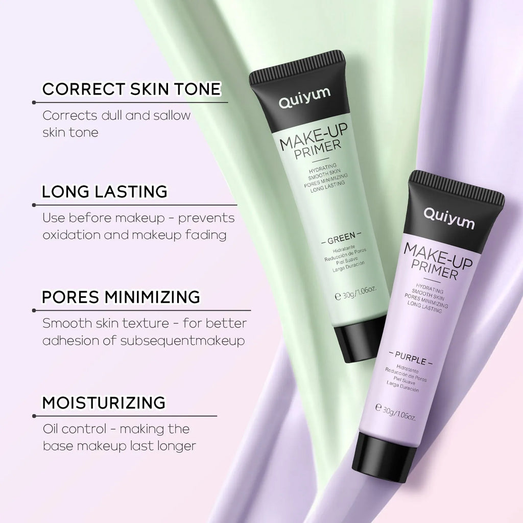 30g tube of colour-correcting makeup primer in pink, purple and green shade options