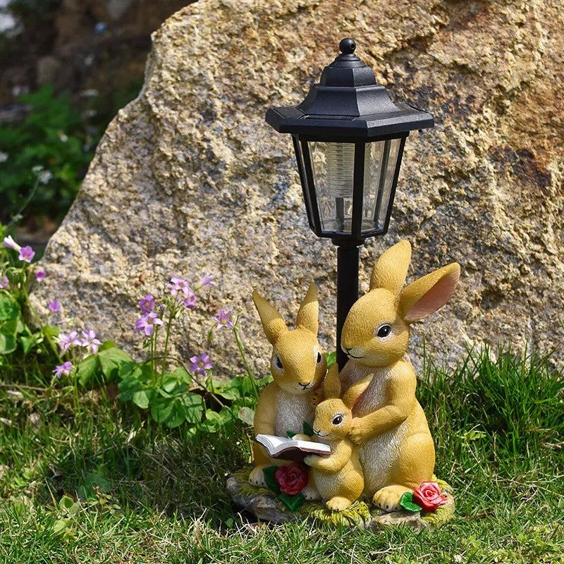 Hexagonal solar garden lamp in American country style with animal figurine decoration