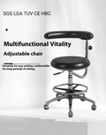 Black leather dental chair with height adjustment mechanism for clinical use