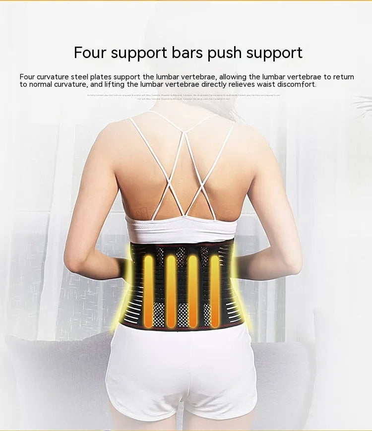 Black sports waist support lumbar brace with steel plate decompression system for adult fitness activities