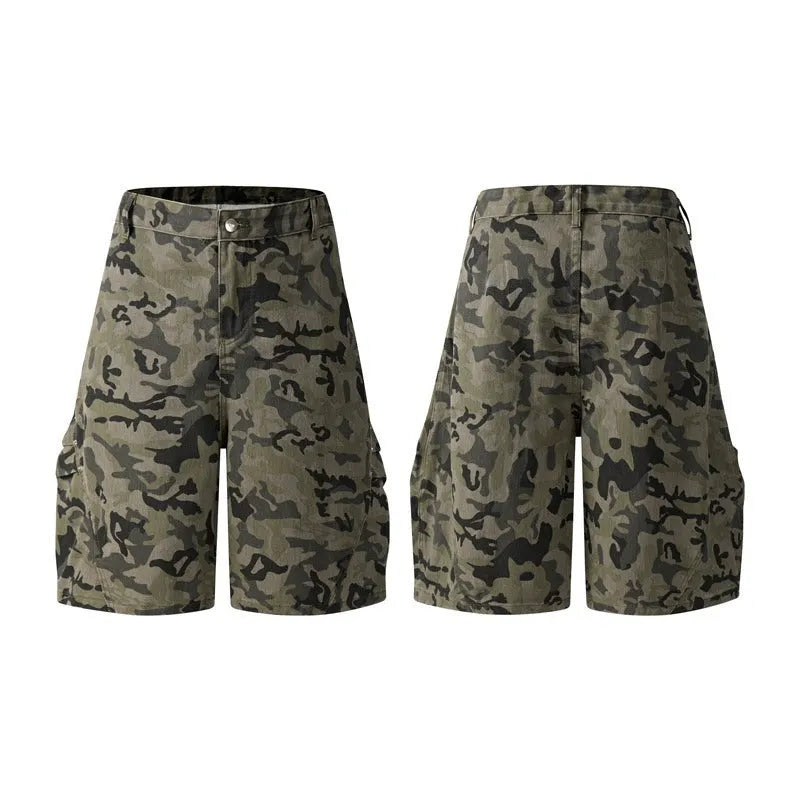 Retro workwear shorts in washed cotton cloth with loose fit and zipper waist in multiple colours