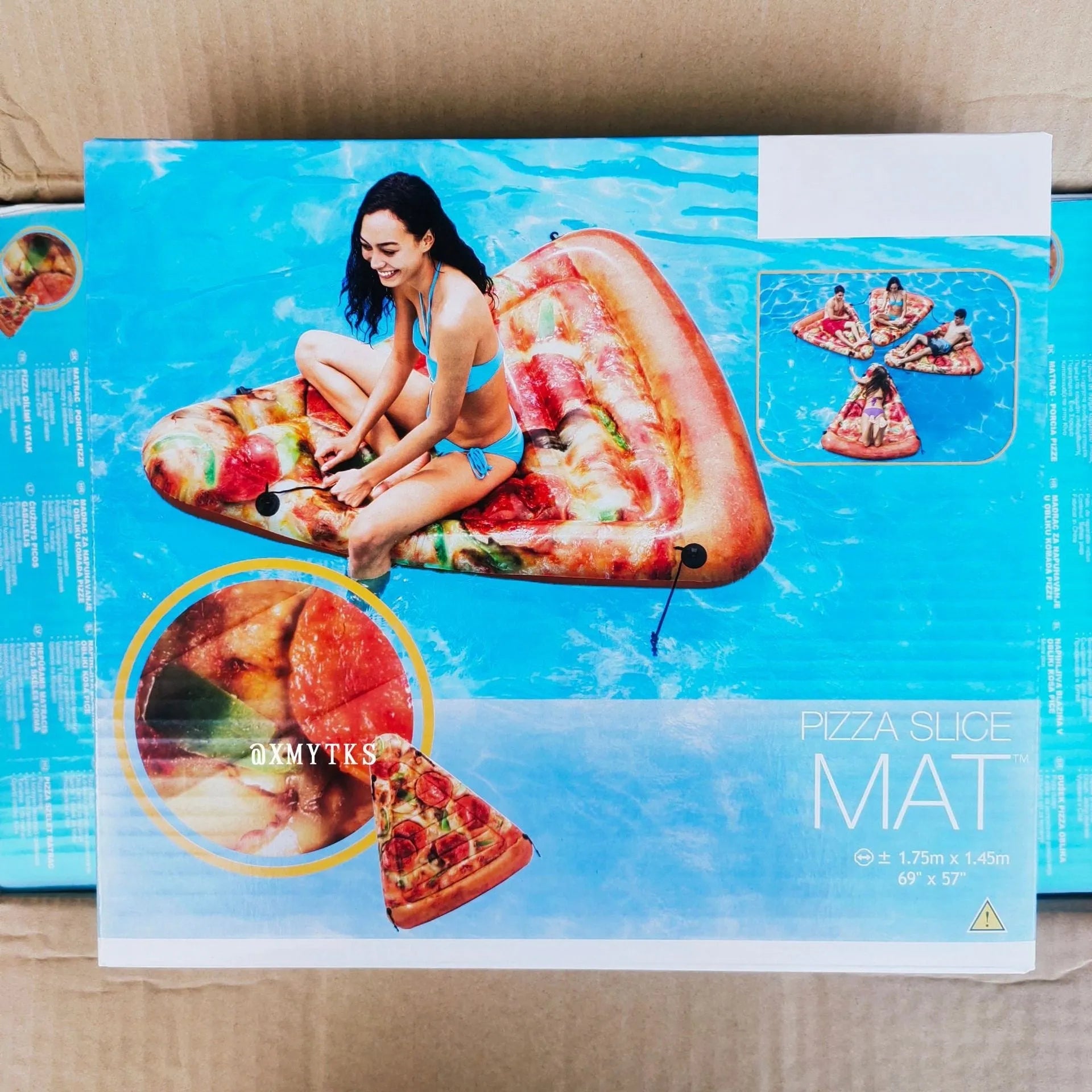 Large pizza themed inflatable surfboard float measuring 175cm by 145cm
