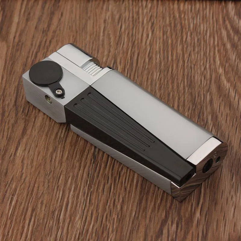 Silver square cover 2-in-1 metal pipe lighter, refillable butane, 9.2 cm long, zinc alloy and ABS construction