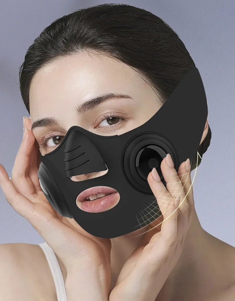 Black photon rejuvenation face mask device with USB cable for at-home skincare treatments