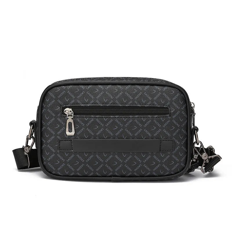 New Casual Shoulder Messenger Bag Men's Large Capacity Handheld Horizontal Geometric Pattern PU 2206 Black
