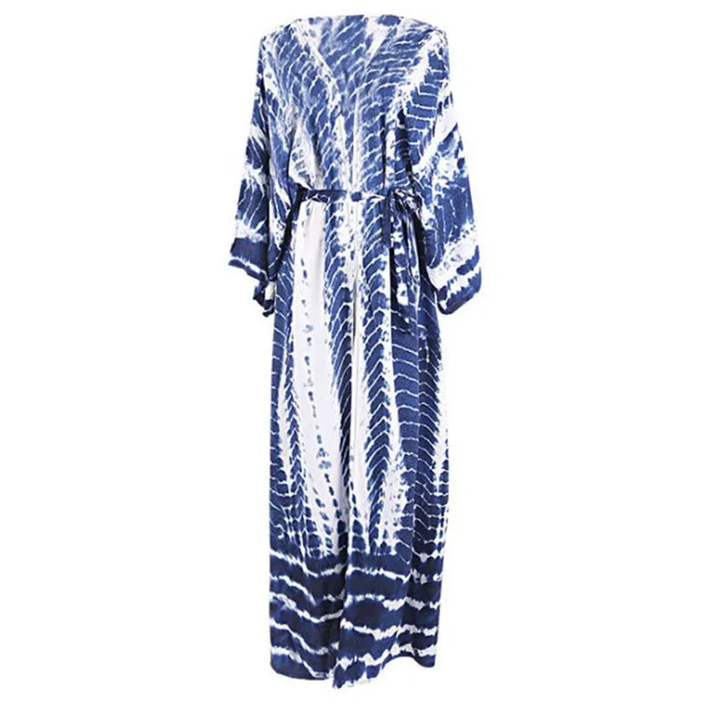 Printed loose cotton beach cover-up shirt for sun protection in average size