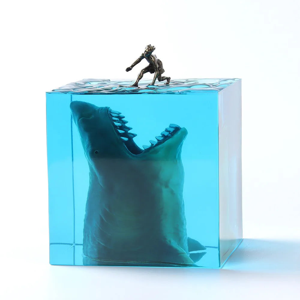 Ocean shark surfer micro landscape night light ornament made of epoxy resin and plastic, 5cm or 8cm size with lamp holder, modern simple style
