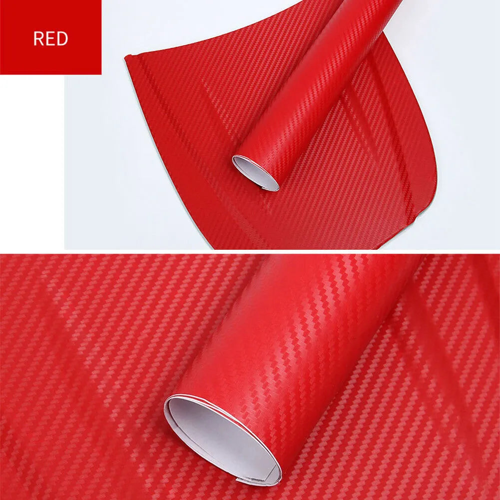 Roll of carbon fibre decorative sticker for cars in multiple colours, showing 3D stereo pattern